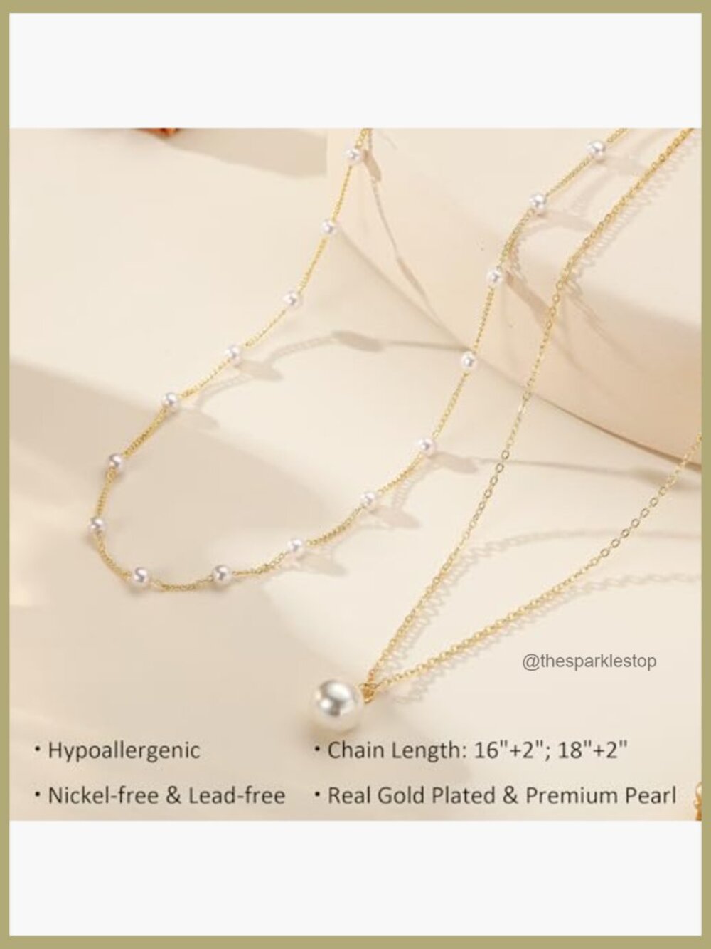 Real Gold Plated Dainty Pearl Necklace Daisy Round Drop Pearl Choker Layered - Picture 5 of 7